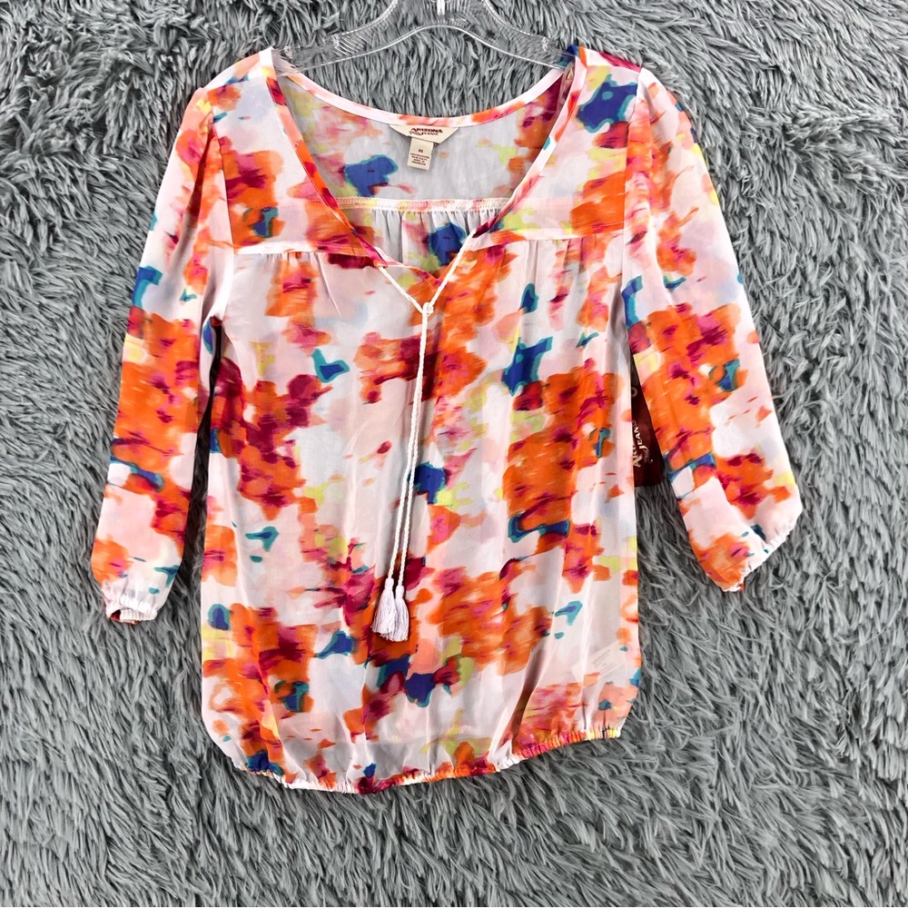 Arizona Jeans Blouse Womens XS NWT Color Splash 3/4 Sleeve Top